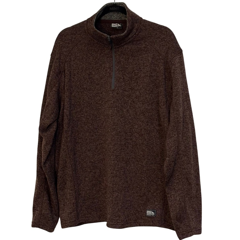 Eddie Bauer Mens XL Brown‎ Marled Fleece Quarter Zip Pullover Sweater Knit